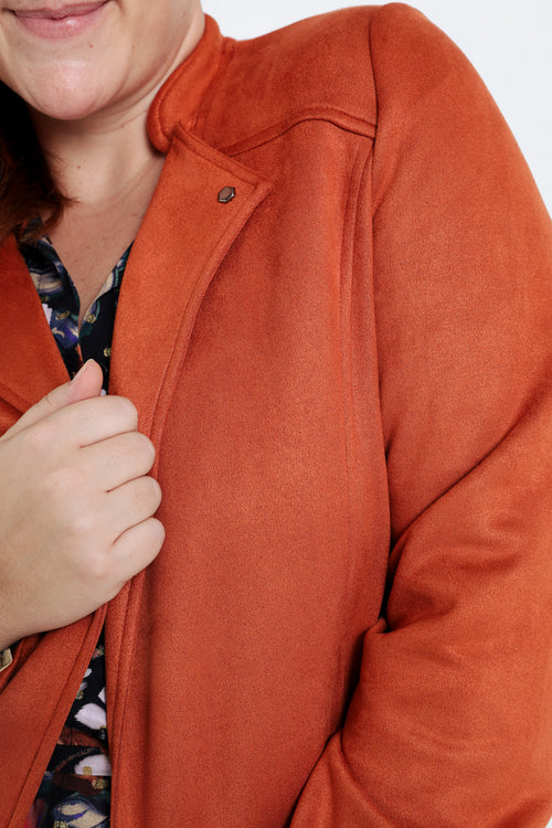 Kurze, unifarbene Motorradjacke in Wildlederoptik-Paprika-4