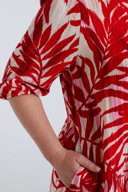 Kleid aus Viskose mit Blattdruck-Paprika-4
