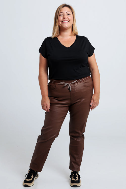 Beschichtete Slim-Fit-Jeggings mit feinem Gürtel-Paprika-6