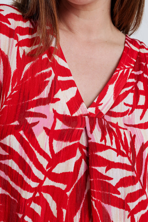 Kleid aus Viskose mit Blattdruck-Paprika-3