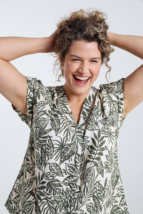  Bluse mit Blattmuster-Paprika-3