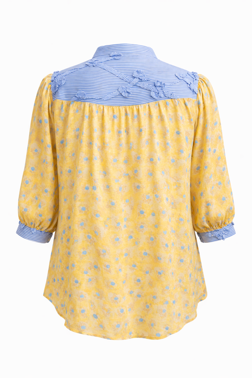 Bedruckte Viskosebluse mit Blumen und Streifen-Paprika-2