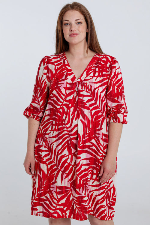 Kleid aus Viskose mit Blattdruck-Paprika-1