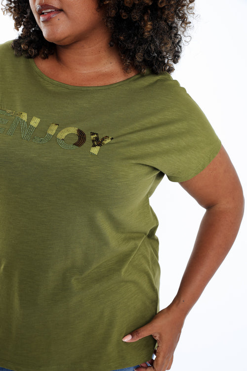 Uni Baumwoll-T-Shirt „Enjoy“ mit Pailletten-Paprika-4