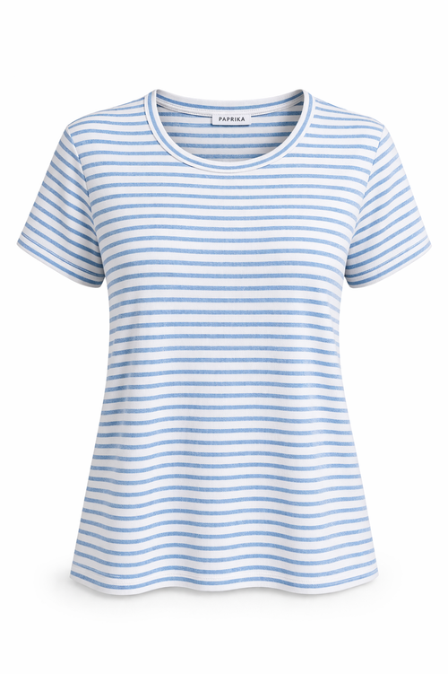 Gestreiftes Baumwoll-T-Shirt mit Lurex-Paprika-2