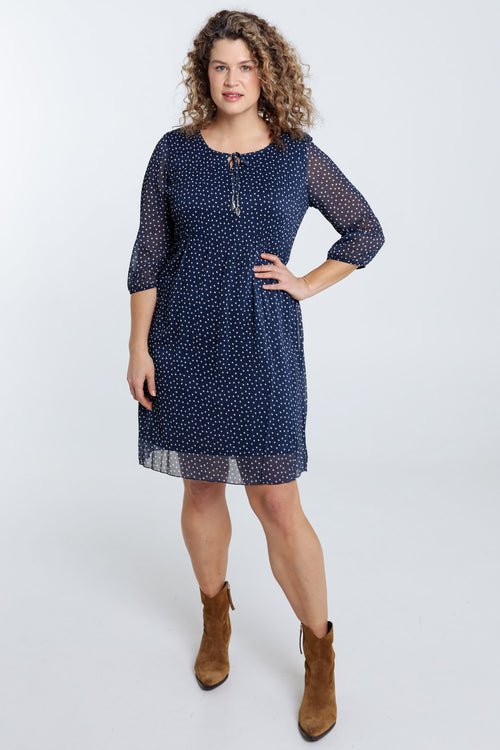 Kleid aus plissiertem Voile mit Punkteprint-Paprika-8