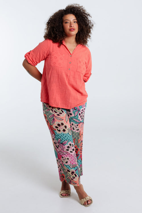Bluse aus einfarbigem Baumwollvoile-Paprika-8