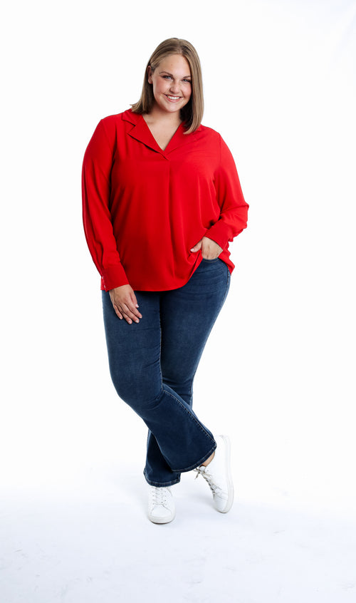 Blouse col revers unie-Paprika-5