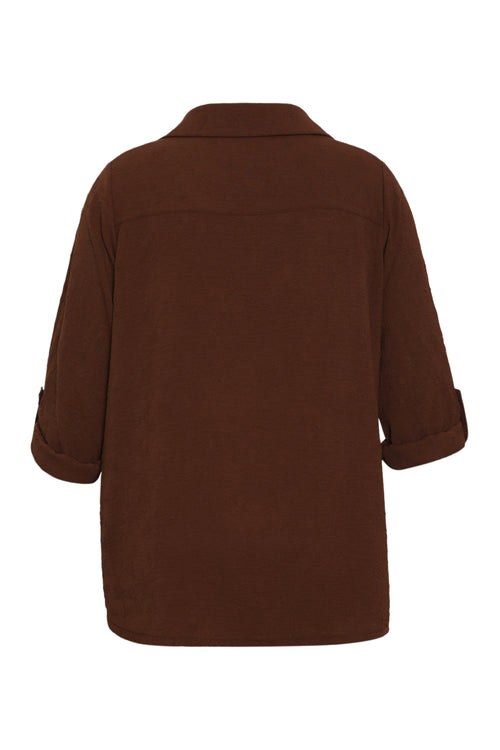 Einfarbiges Hemd mit erhabenem Blumenmuster-Paprika-9