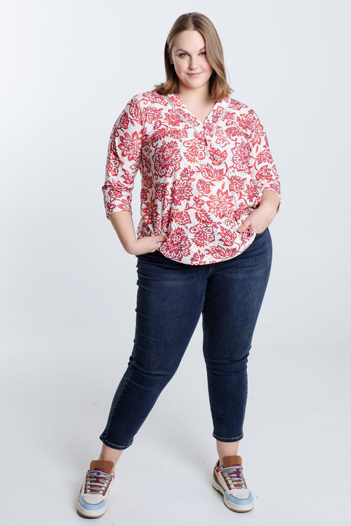  Besticktes T-Shirt mit Blumenprint-Paprika-7