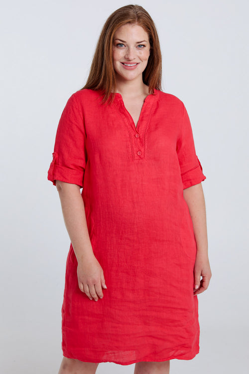 Leinen-Tunika-Kleid uni-Paprika-1
