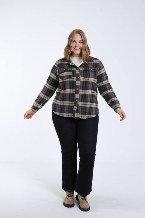 Chemiser à carreaux avec col velours-Paprika-8