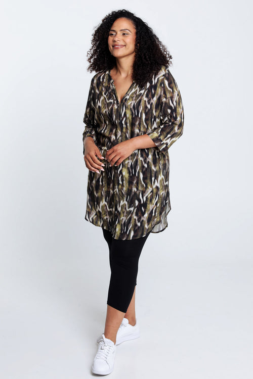 Longue chemise en viscose imprimé peau de bête-Paprika-8