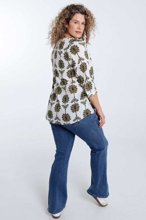 Bluse mit Durchbruchdetails und zweifarbigem Druck-Paprika-2
