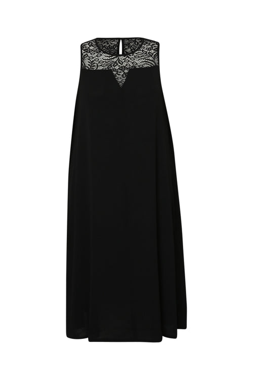 Einfarbiges langes Kleid mit Spitze-Paprika-10