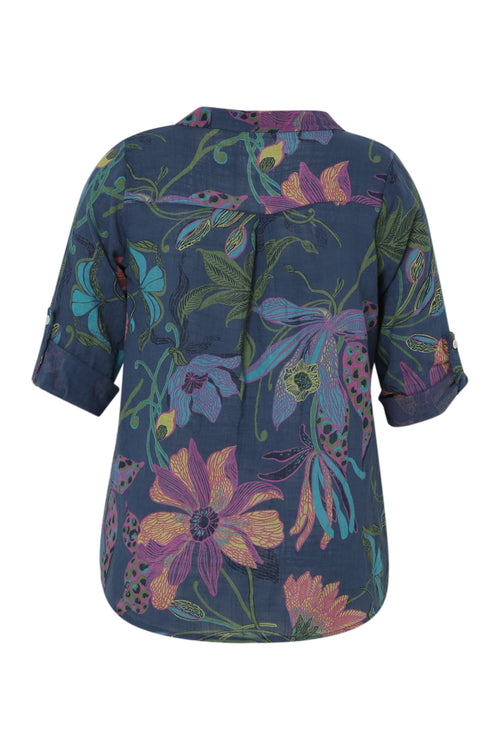 Bluse aus Baumwoll-Gaze mit Blumenmuster-Paprika-11