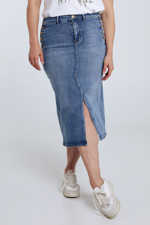 Jeansrock mit Schlitz und Knöpfen-Paprika-1