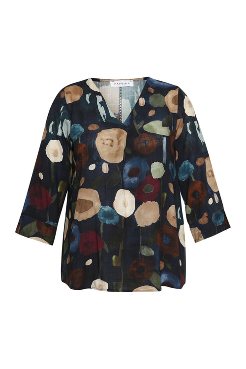 Blouse en viscose imprimé coquelicots-Paprika-1