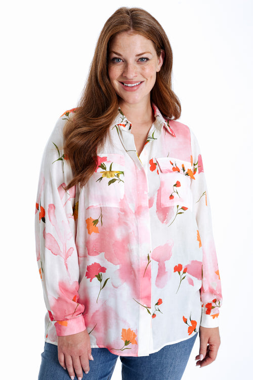Bluse aus bedrucktem Viskose mit Blumenmuster-Paprika-2