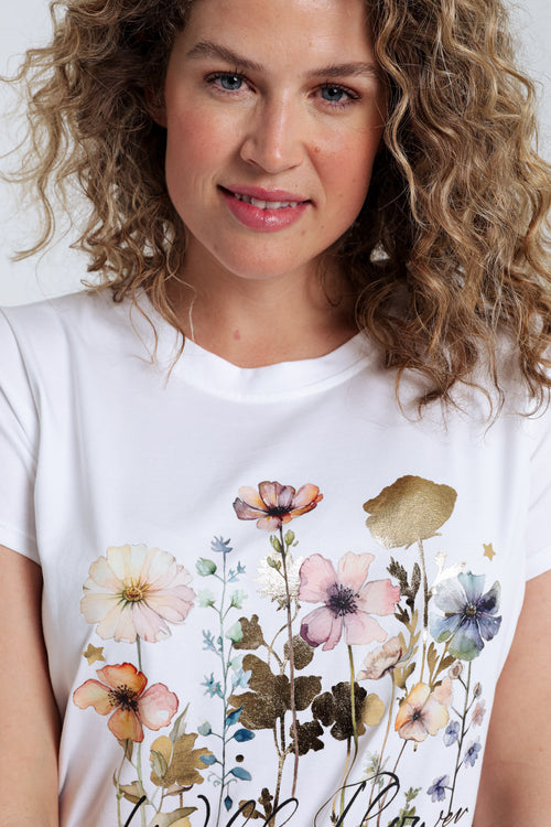 T-Shirt aus Baumwolle mit floralem Druck und Folie-Paprika-4