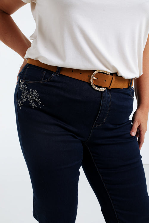 Unifarbene Schlaghose mit Gürtel-Paprika-6