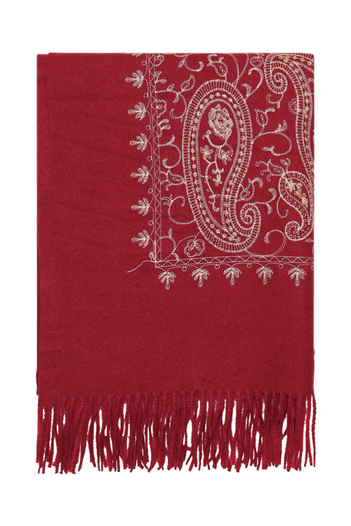 Écharpe brodée en viscose et en laine-Paprika-2