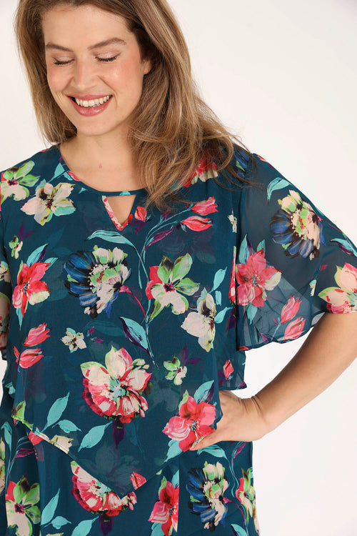 Exklusiv SHEEGO - Bedruckte Bluse aus Viskose mit Blumenmuster-Paprika-4