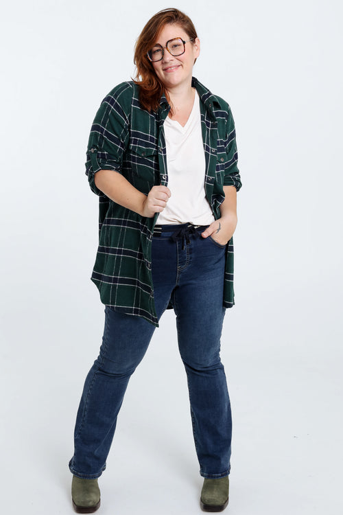 Langes, kariertes Hemd mit Taschen und Druckknöpfen-Paprika-7