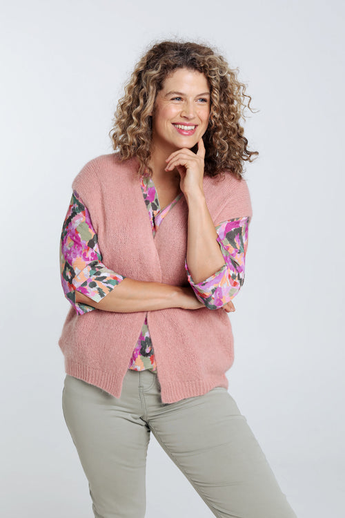 Unifarbene, ärmellose Strickjacke -Paprika-4