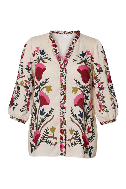 Bedruckte Bluse aus Viskose mit folkloristischem Blumenmuster-Paprika-10