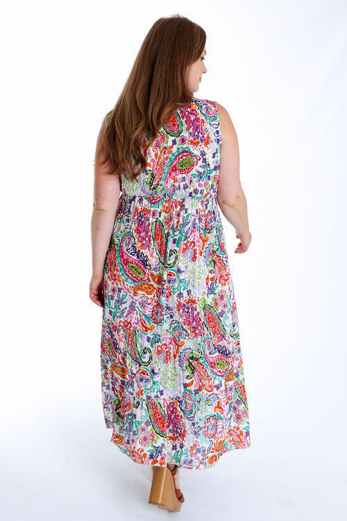 Robe longue en viscose imprimé floral avec lurex-Paprika-2