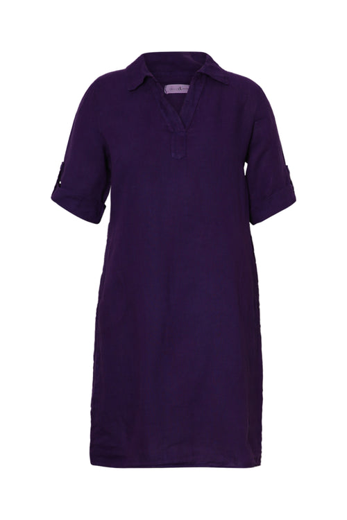 Einfarbiges Leinen-Tunika-Kleid-Paprika-1
