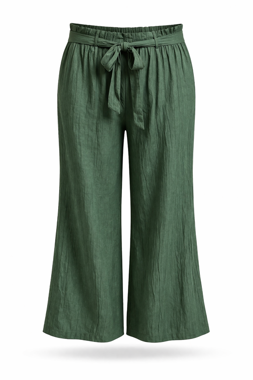 Pantalon large en viscose uni effet plissé-Paprika-2