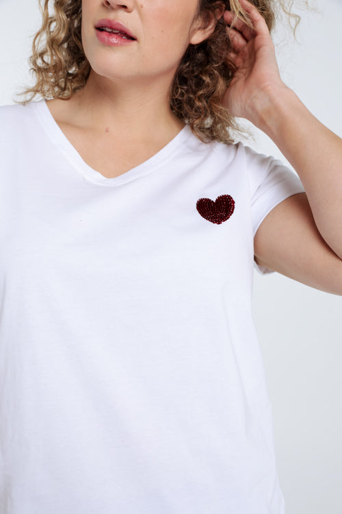 Einfarbiges Baumwoll-T-Shirt mit Paillettenherz-Paprika-3