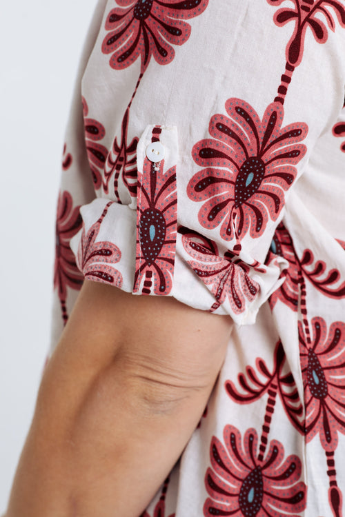 Bluse mit Durchbruchdetails und zweifarbigem Druck-Paprika-4
