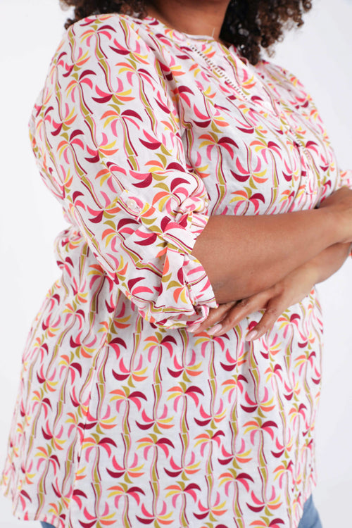 Baumwoll- und Viskosehemd mit Palmenprint-Paprika-6