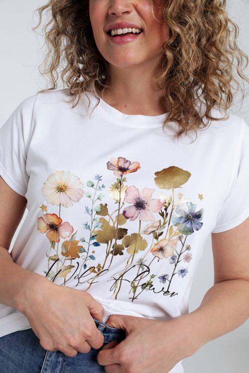 T-Shirt aus Baumwolle mit floralem Druck und Folie-Paprika-6