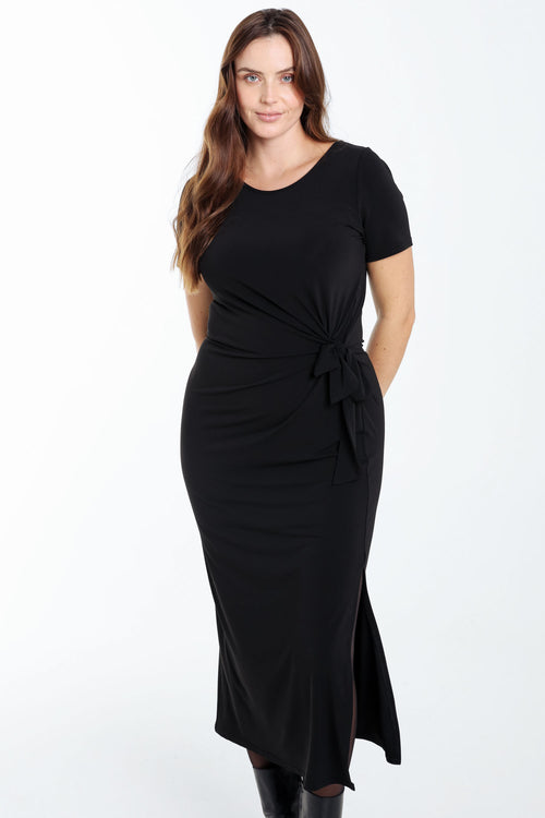 Schlichtes Strickkleid mit Schleife-Paprika-1