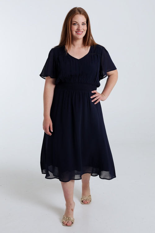 Lange unifarbene Viskosekleid-Paprika-9