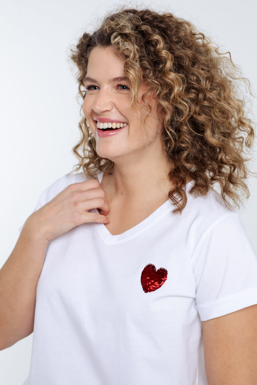 Einfarbiges Baumwoll-T-Shirt mit Paillettenherz-Paprika-5