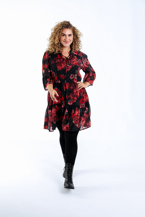 Tunika-Kleid aus Voile mit verschwommenem Blumenmuster-Paprika-7