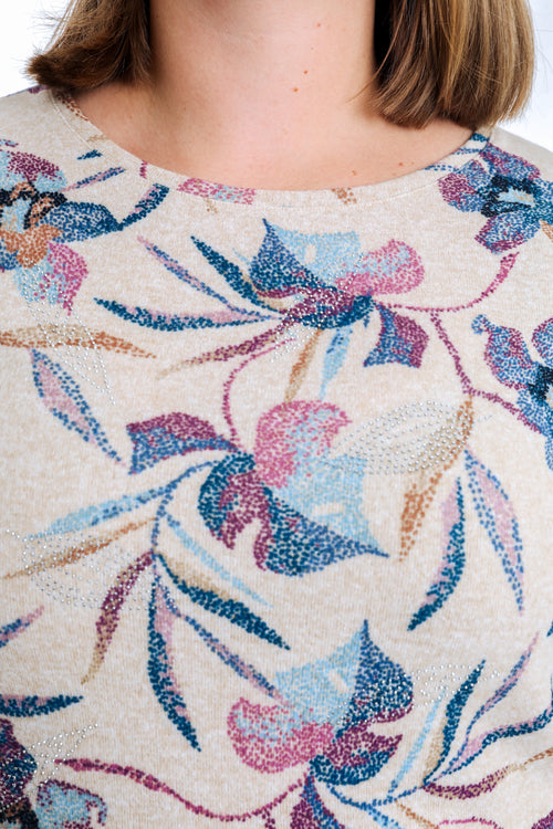 T-shirt en maille chaude imprimé fleuri-Paprika-4