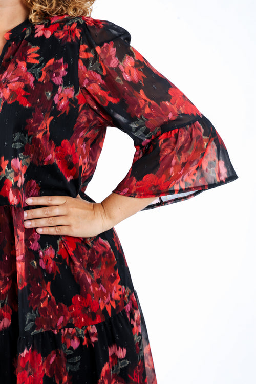 Tunika-Kleid aus Voile mit verschwommenem Blumenmuster-Paprika-5