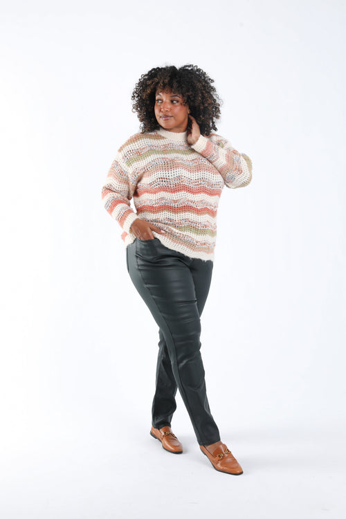 Pullover mit Popcorn-Strickmuster und Streifen-Paprika-7