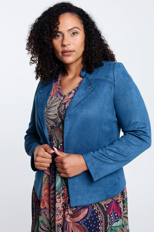 Kurze, unifarbene Motorradjacke in Wildlederoptik-Paprika-4