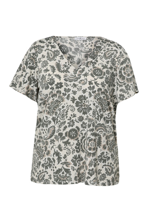 T-Shirt aus kühlem Strick mit zweifarbigem Blumenmuster-Paprika-10