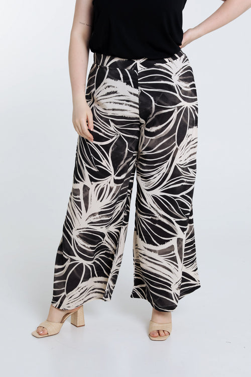 Weit geschnittene Viskosehose mit gezeichnetem Blumenmuster-Paprika-1