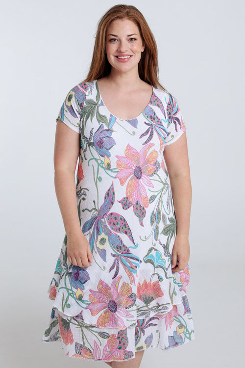 Kleid aus Baumwoll-Gaze mit Blumenmuster-Paprika-1