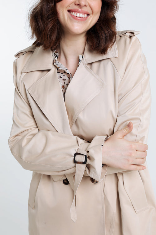 Halblanger, unifarbener Trenchcoat mit doppelter Knopfleiste-Paprika-4