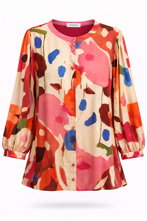 Bluse aus Viskose mit Mohnblumenmuster-Paprika-8